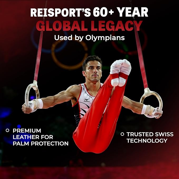 Reisport Protec Ring Gymnastics Grips for Men - Triple Strength Leather Hand Grips for Gymnastics Rings - Gymnastics Equipment & Accessories for Advanced Gymnasts