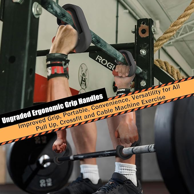 Folaps Pull Up Handles Neutral Grip: Portable Barbell Grip with 2 Detachable Straps for Cable Machine LAT Pull Down T-bar Row Deadlift Shrug