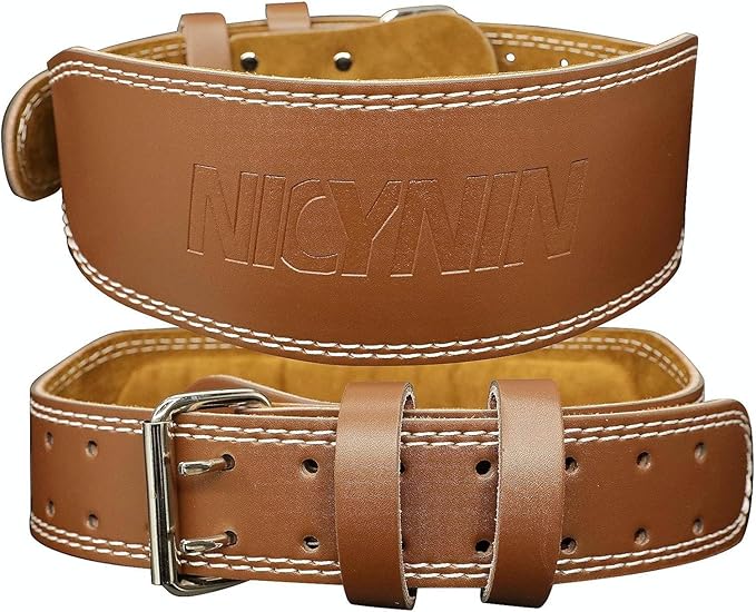 Leather Weight lifting Belt for Men - 6 Inch Padded Lumbar Back Support Belts, Workout Waist Brace for Weightlifting Powerlifting Deadlifts Squat Strength Training Fitness