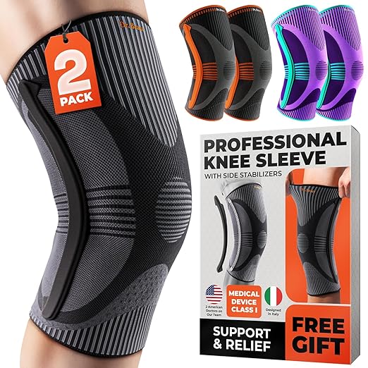 DR. BRACE ELITE Knee Brace with Size Stabilizer (2 Pack) Knee Brace for Women & Men, Workout, Sports, Daily Knee Compression Sleeve for Maximum Knee Pain Support & Fast Recovery (Pluto, X-Large)