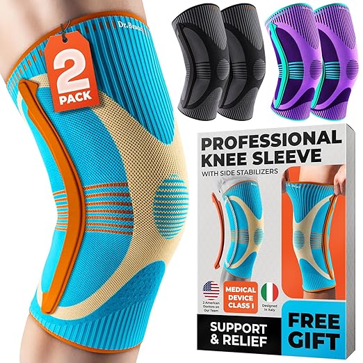 DR. BRACE ELITE Knee Brace with Size Stabilizer (2 Pack) Knee Brace for Women & Men, Workout, Sports, Daily Knee Compression Sleeve for Maximum Knee Pain Support & Fast Recovery (Olympus, XX-Large) 2
