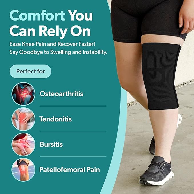 BraceAbility Plus Size Knee Brace for Women and Men – Compression Sleeve for Knee Pain Relief, Arthritis, Swelling, Osteoarthritis, Meniscus Tear, Joint Support Knee Stabilizer (5XL/6XL Black)