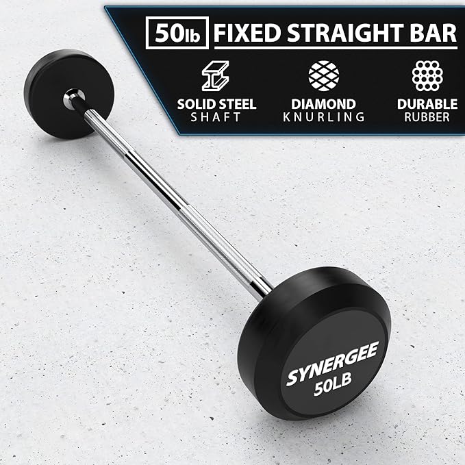 Synergee Fixed Barbell Pre Weighted Straight Steel Bar with Rubber Weights - Fixed Weight