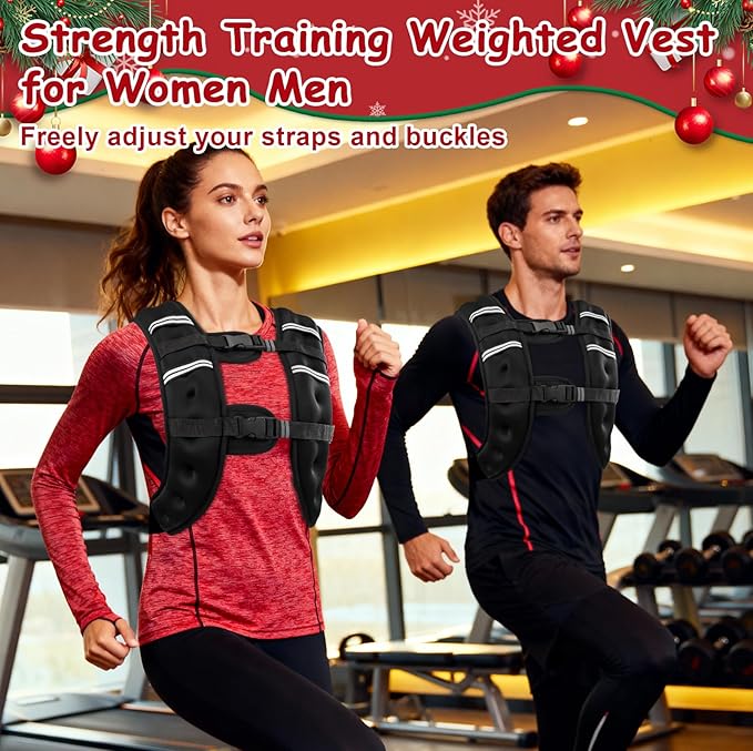 Weighted Vest Woman Men,8lb/10lb/12lb/16lb/20Lb Weight Vest w/Reflective Stripe， Bust Adjustable Running Vest for Workout Strength Training Walking