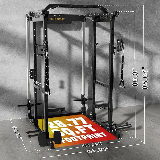 Gxmmat X6 Power Cage, 2200LB Multi-Function Power Rack with Independent Dual Aluminum Pulley System, Squat Rack for Home Gym Strength Training Equipment, Heavy-Duty Steel Construction