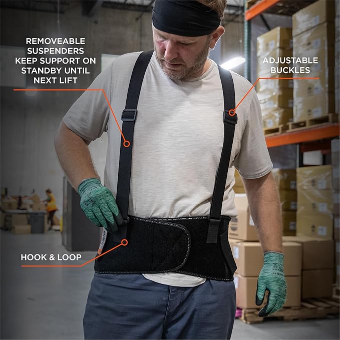 Ergodyne ProFlex 1650 Back Support Belt, 7.5" Elastic, Adjustable, Removeable Straps, 4XL , Black