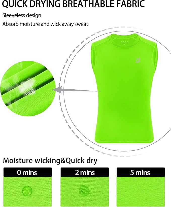 Roadbox Boys Youth Sleeveless Compression Shirt, Quick Dry Kids Football Undershirt, Athletic Soft Tank Tops Sport Basketball