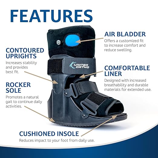 United Ortho Short Air Cam Walker Fracture Boot, Small, Black