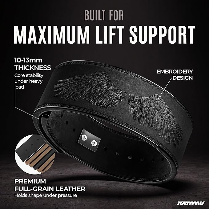 Katamu Premium Leather Lever Weightlifting Belt – Secure Steel Lever, Powerlifting Support for Deadlifts, Squats & Heavy Lifts - Be A Hero