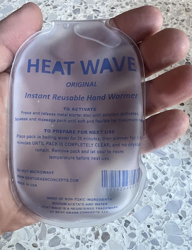 Heat Wave Instant Reusable Heat Packs Small 4-Pack Clear: Instant Reusable Hand Warmers for Camping, Hiking, and Pain Relief (3” x 5”), Click Heat Safe, Non-Toxic and Made in USA
