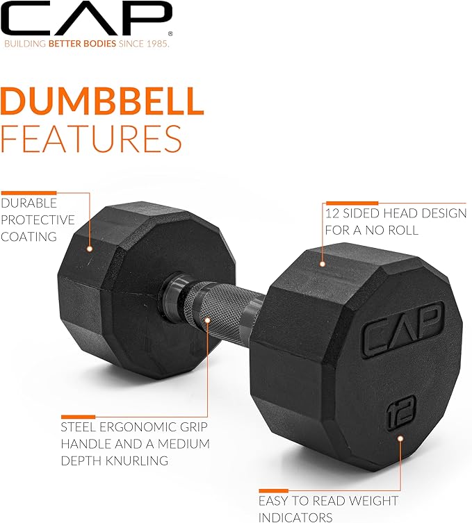 CAP Barbell Coated Hex Dumbbell Weight - Single | 10-120 lbs | Multiple Options