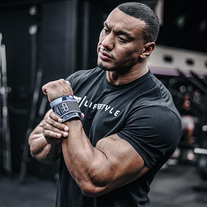 PR Personal Record Heavy Duty Premium Wrist Wraps, More Elasticity, Reinforced Stitching, Extra Wide Strap, Strong Thumb Loop, Larry Wheels Weightlifting Wraps