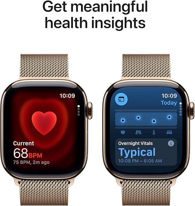 Apple Watch Series 11 [GPS + Cellular 42mm] Smartwatch with Gold Titanium Case with Gold Milanese Loop. Sleep Score, Fitness Tracker, Health Monitoring with AppleCare+ (2 Years)