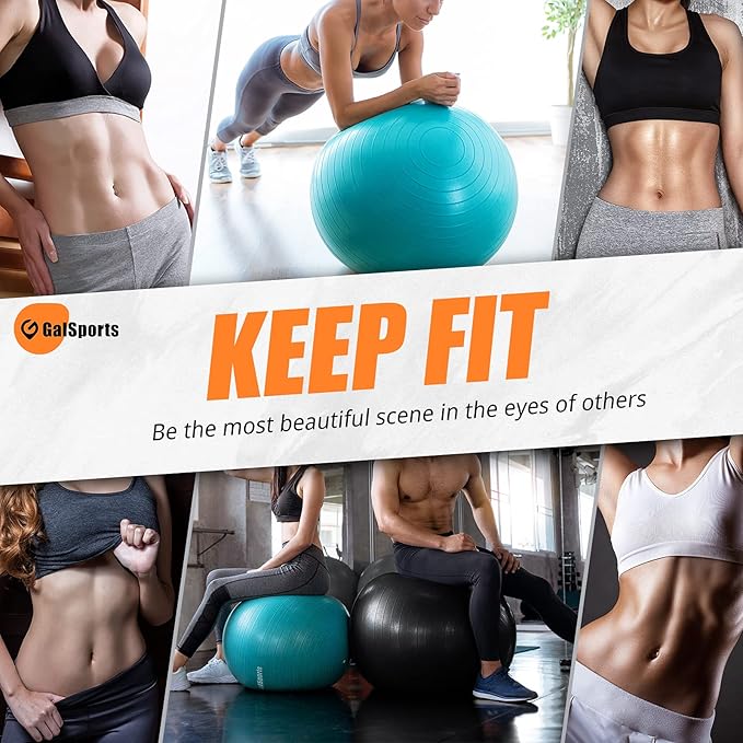 GalSports Stability Ball for Core Training & Physical Therapy – Anti-Burst, Slip-Resistant Yoga Ball for Home Gym, Pilates, Balance & Posture Improvemen
