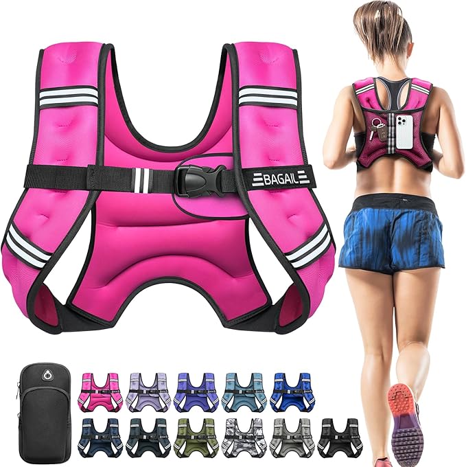BAGAIL Comfort-Fit Weighted Vest for Woman, Even Weight Distribution, Faster Weight Loss, No-Chafe or Bounce for Walking & Running with Detachable Phone Pouch & Reflective Stripes (Available 5-30lbs)