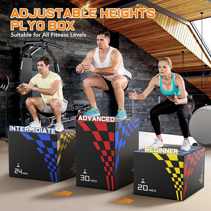 GIKPAL Plyo Jumping Exercise Box, High-Density Foam Plyometric Jump Box for Home Gym Workout, Multiple Size Box Jumps for Step-Up, Box Squat, Explosive Training