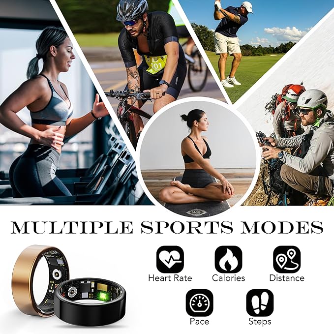 Smart Health Ring for Women Men Fitness Tracker with Heart Rate, Blood Oxygen, Blood Pressure, Sleep Monitoring, Step Counting, IP68 Waterproof for iOS and Android, No APP Fee, Black 14
