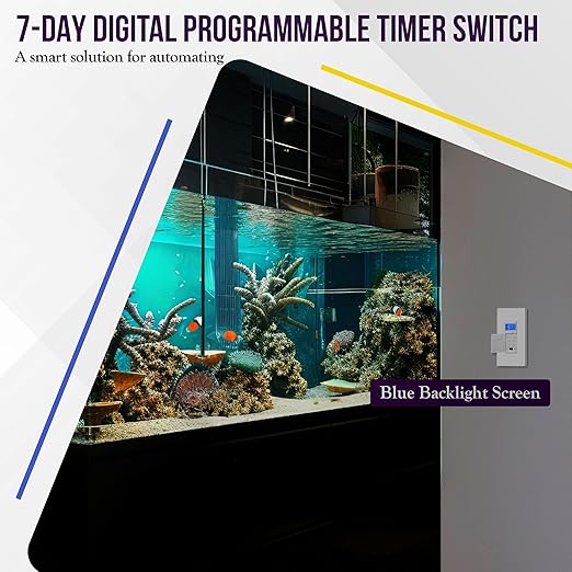 Enerlites 7 Days Digital in-Wall Programmable Timer Switch for Lights, Fans, and Motors, Single Pole, Neutral Wire Required, 18 ON/Off Timer Settings, with Blue Backlight, White, Screwless Wall Plate