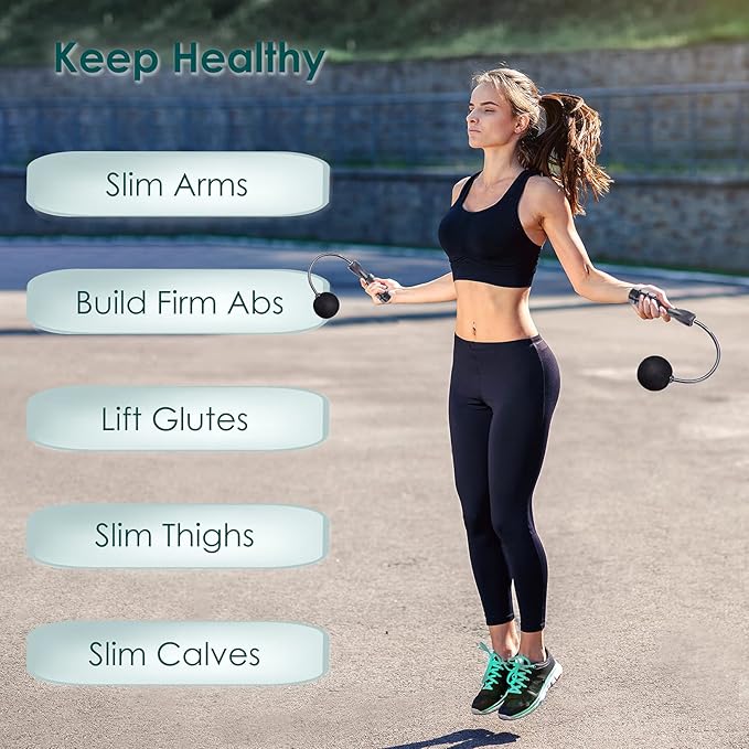 Cordless Jump Rope for Fitness with Indoor Jumping Rope Weighted Ropeless Skipping Jump Rope for Men Women Kids High-Speed Rope Skipping for Narrow Space Fit Weight Loss and General Workouts