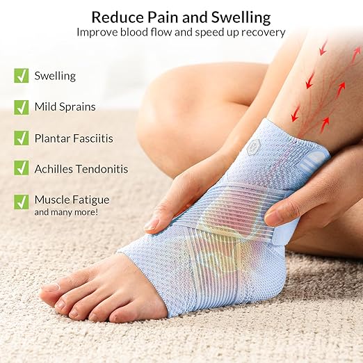 ZOELION Ankle Brace Compression Support with Removable Fishnet Strap, 3D Knit Plantar Fasciitis Relief Achilles Tendonitis Brace, Ankle Compression Sleeve for Pain Relief & Injury Healing, Blue/S