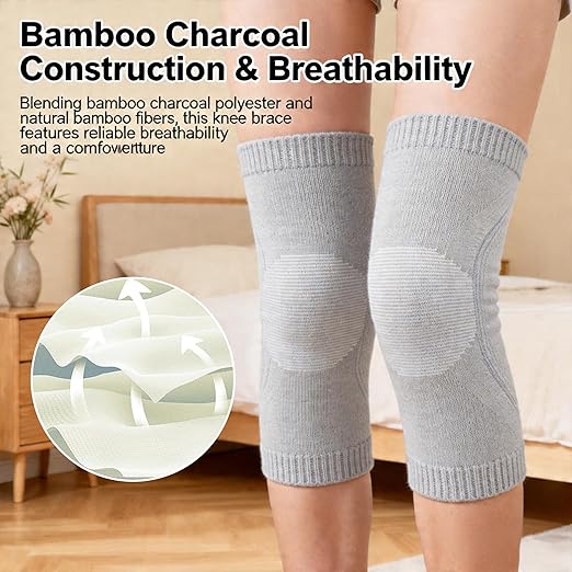 Premium Bamboo Knee Compression Sleeve, 1 Pair Slip-One Knee Support, Elastic Warm Knee Brace for Knee Pain, Joint Recovery, Sports, Daily Wear for Adults (Gray, X-Large)