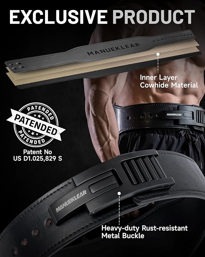 MANUEKLEAR Tapered Lever Weight Lifting Belt, 10MM Quick Locking Lever Belt Weightlifting Men, Lifting Belt Lever for Powerlifting & Deadlifts