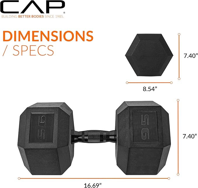 CAP Barbell Coated Hex Dumbbell Weight - Single | 10-120 lbs | Multiple Options