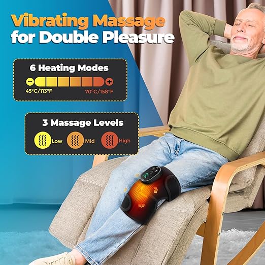 Cordless Heated Knee Massager with Vibration, FSA Eligible HSA, Heated Knee Brace Wrap Heating Shoulder Brace Support Wrap for Knee Elbow, Heating Pad with 6 Heating Levels, 3 Massage Modes&Timer