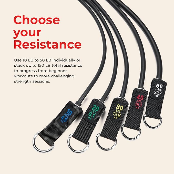 Sunny Health & Fitness Premium Resistance Band Set with Door Anchors, Wrist Straps, Handles Carry Bag Optional Padded Ankle Straps (Pair) for Strength Training, Booty Workout, Lower Body Exercises