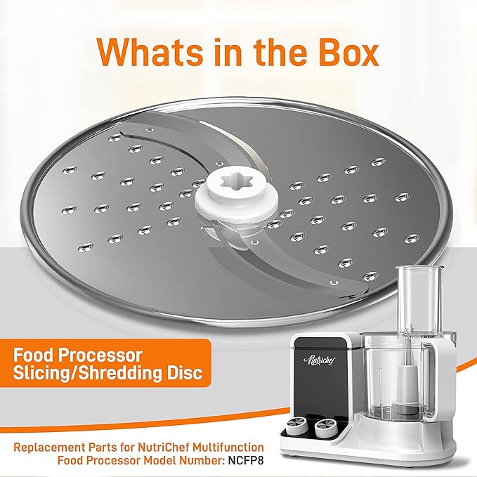 NutriChef Food Processor Slicing/Shredding Disc - Stainless Steel - Compatible with NCFP8 - Detachable & Removable - Dishwasher Safe - Easy to Install & Clean - Berry