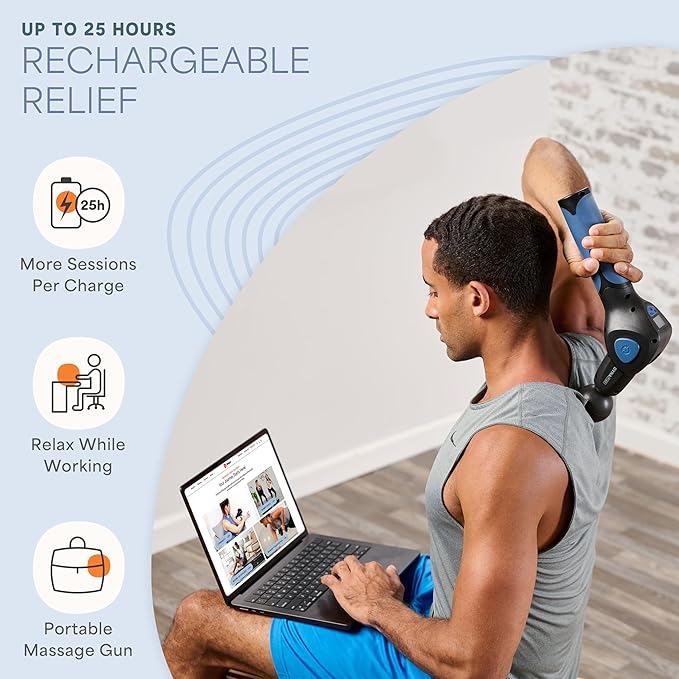 LifePro Dynaflex Percussion Massage Gun Eligible– Deep Tissue Handheld Massager for Athletes – Muscle Recovery Tool for Men & Women – Quiet, Portable with Attachment Heads & Travel Case