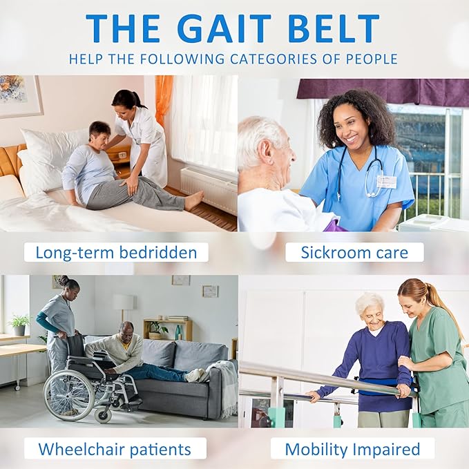 Gait Belt for Seniors, Transfer Belt with 7 Nylon Padded Handles, Medical Belt for Lifting Patients, Safety Gait Belt for Elderly Easy to Use Quick Release Buckle(Blue)