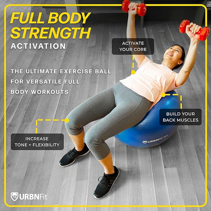 URBNFit Exercise Ball - Yoga Ball for Workout Pregnancy Stability - AntiBurst Swiss Balance Ball w/ Pump - Fitness Ball Chair for Office, Home Gym
