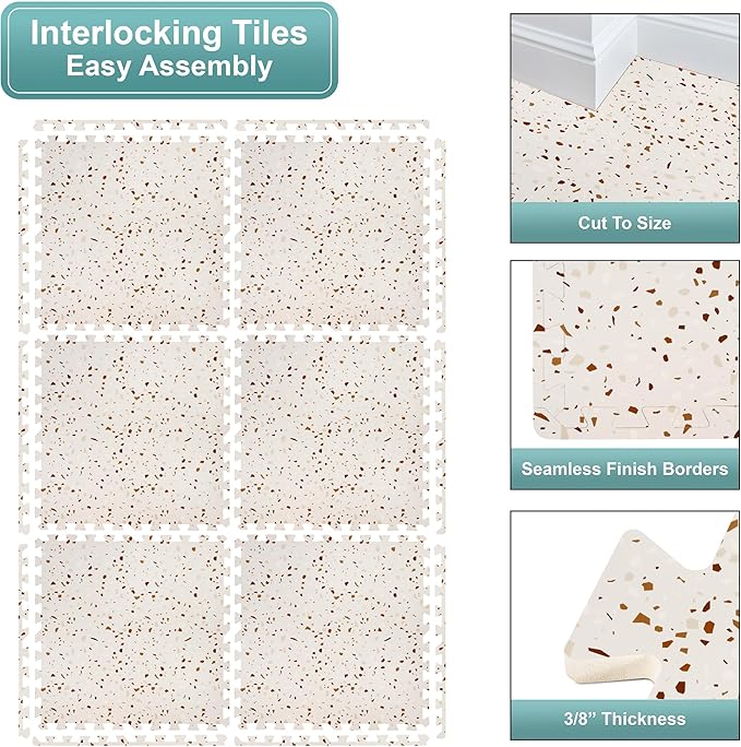 Sorbus 120 Sq. Ft. Wood Grain Floor Tiles Foam Mat EVA Interlocking Mats Tile 3/8-Inch Thick Flooring Wood Puzzle Exercise Mats w/Borders - Home Playroom Basement, Apartment, Trade Show, Baby, Dance