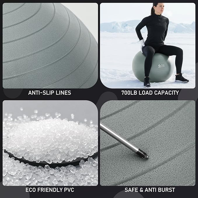 Gruper Yoga and Pilates Ball,4 Sizes 15 inch-30 inch Gym Ball for Fitness, Yoga, Workout, Pregnancy and Physical Therapy,Quick Pump Included,Great as Yoga Ball Chair for Office or Home Gym Equipment