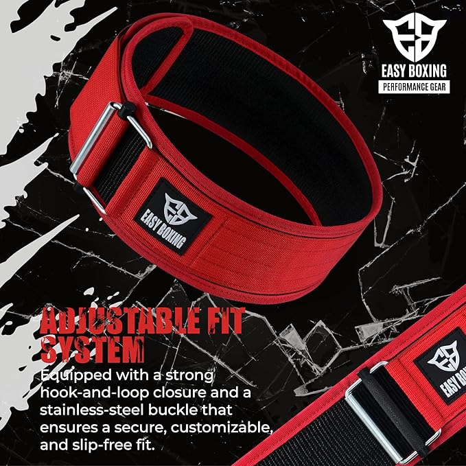 Weight Lifting Belt, Nylon Web, 4 Inch Width, Buckle Closure, for Squats, Deadlifts, Olympic Training, Bodybuilding, Cross-Training Workouts
