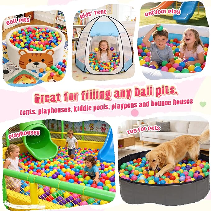 Vanland Ball Pit Balls for Baby and Toddler Phthalate Free BPA Free Crush Proof Plastic - Multicolored Pit Balls in Reusable Play Toys for Kids with Storage Bag