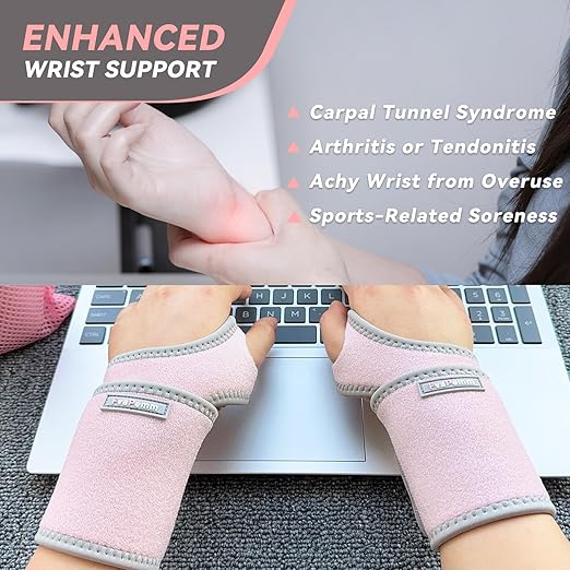 Wrist Brace for Carpal Tunnel 2 Pack Right Left Hand, Adjustable Wrist Brace for Day Night Support, Wrist Support Wraps for Women Men,Tendonitis, Arthritis, Weightlifting, Sports, Pink&Nude