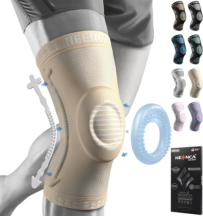 NEENCA Professional Knee Brace for Pain Relief, Medical Knee Support with Patella Pad & Side Stabilizers, Compression Knee Sleeve for Meniscus Tear, ACL, Joint Pain, Runner, Workout (Beige, XXX-Large)