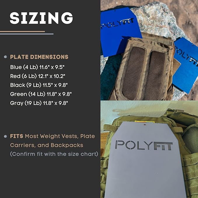 POLYFIT Weight Vest Plates - Weighted Plates for Strength Training Weight Vests - 4lb, 6lb, 9lb, 14lb, 19lb Pairs