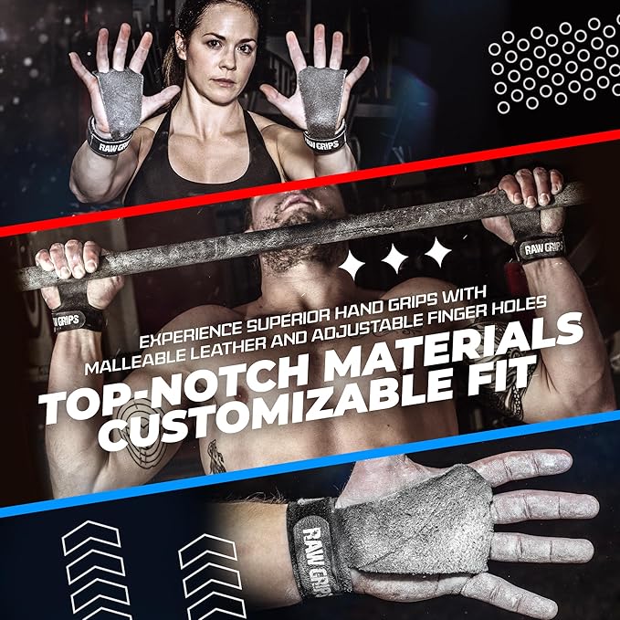 JerkFit Raw Grips 3.0, 2 Finger Leather Gymnastics Grips - Pull Up Grips for Cross Training Hand Protection - Hand Grips for Gymnastics Bars, Palm Guards for Athletes to Prevent Rips and Blisters