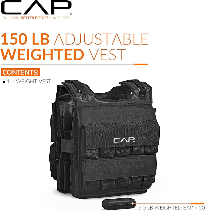 CAP Barbell Adjustable Weighted Vest | 20-150 lbs | Heavy-Duty Workout Vest with Removable Iron Weights for Strength Training, Cardio, Running, and Calisthenics