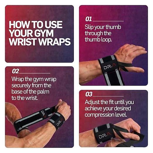 Dr. Arthritis Weight Lifting Wrist Wraps with Thumb Loop, Heavy-Duty Wrist Straps for Weightlifting, Hybrid Training, Olympic Lifts & Calisthenics, Non-Slip Gym Wraps for Men & Women (Black-Grey Stripes)