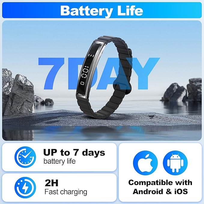 Smart Bracelet for Women Men, Health Activity Fitness Trackers, 24/7 Heart Rate, Blood Oxygen & Stress Monitor, 24H Sleep Tracker, Smart Wristband, Black