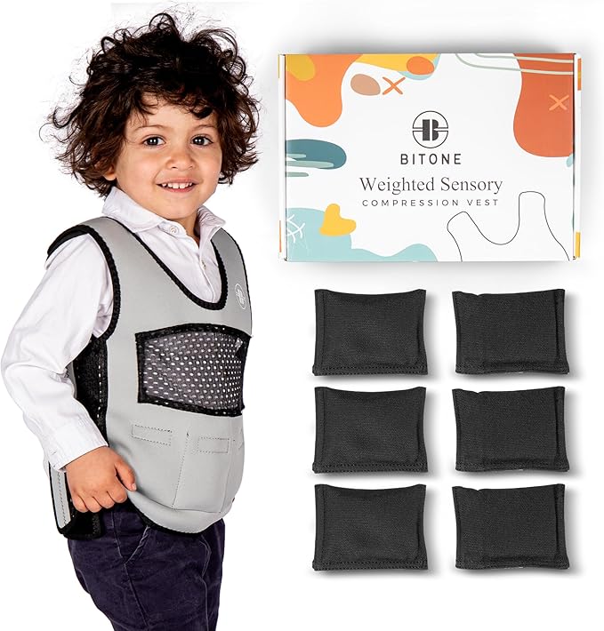Kids Weighted Vest – 3 lbs Adjustable Compression Vest for Kids with Sensory Issues – Washable, Breathable Sensory Calming Vest for Kids