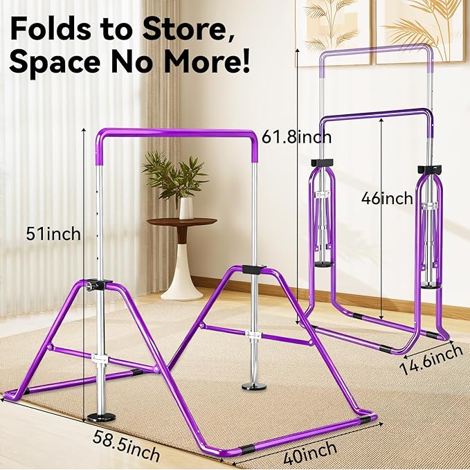 Kids Gymnastics Bar Gymnastic Equipment for Home Adjustable Height Gymnastic Training Bar Gymnastic Stuff for 3-7 Years Old Girls