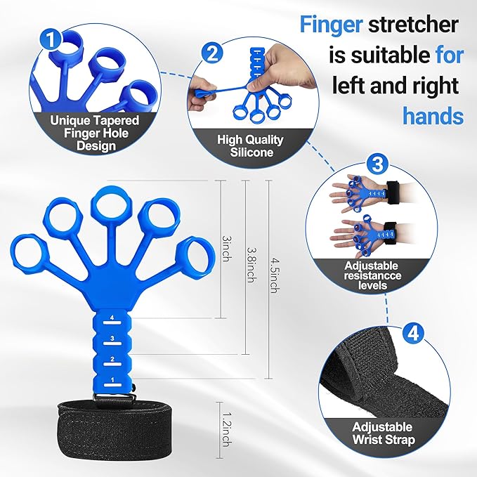 Grip Strength Trainer Kit (5 Pack) Adjustable Resistance Hand Gripper,Finger Exerciser,Hand Extension Exerciser,Stress Relief Ball and Forearm Workout Ring for Muscle Building Injury Recover