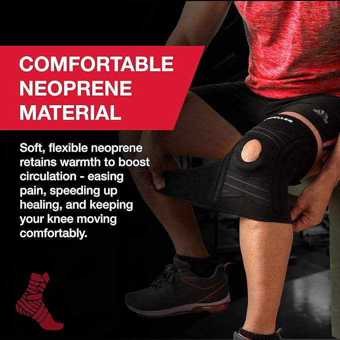 MUELLER Sports Medicine Self Adjusting Knee Brace for Men and Women, Knee Stabilizer for Compression and Pain Relief Support, Ideal for Arthritis, Sprains, Black, One Size