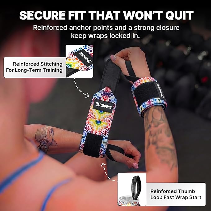 DMoose Fitness Wrist Wraps for Weightlifting 18" - Heavy Duty Gym Wrap with Hand Thumb Loop for Support & Pain Relief, USPA Approved Powerlifting, Weight Lifting Wrist Straps for Men & Women Work Out