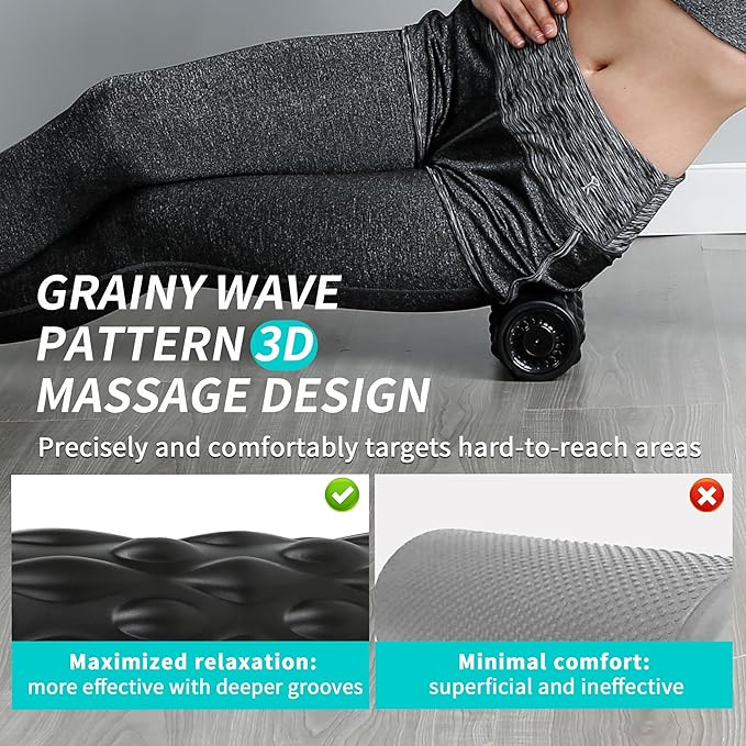 High-Density Vibrating Foam Roller Black with 4 Customizable Speeds for Deep Tissue Massage, Muscle Recovery and Pain Relief -Rechargeable with Massage Backpack